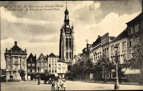 Ak Kortrijk Courtrai Westflandern, St. Martin et Grande Place