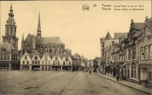 Ak Furnes Veurne Westflandern, Grande Place et rue du Nord