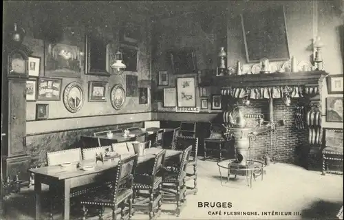 Ak Bruges Brügge Flandern Westflandern, Cafe Flessinghe, Interieur
