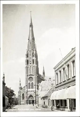 Ak Veghel Nordbrabant, Kerkstraat met toren