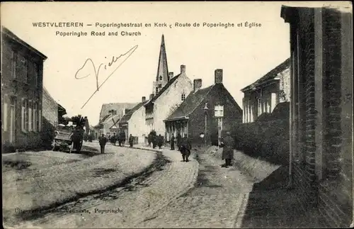 Ak Westvleteren Westflandern, Poperinghestraat en kerk