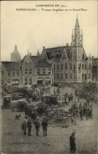 Ak Poperinghe Poperinge Westflandern, Troupes Anglaises sur la Grand Place