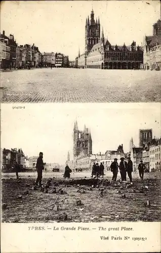 Ak Ypres Ypern Flandern, La Grande Place