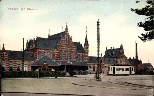 Ak Nijmegen Gelderland, Station, Straßenbahn