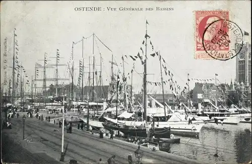 Ak Oostende Ostende Westflandern, Vue generale des Bassins, Boote