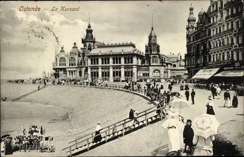 Ak Oostende Ostende Westflandern, Le Kursaal et la Plage