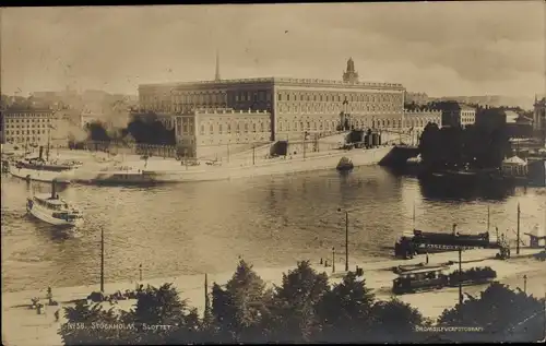 Ak Stockholm Schweden, Slottet, Schloss, Dampfer