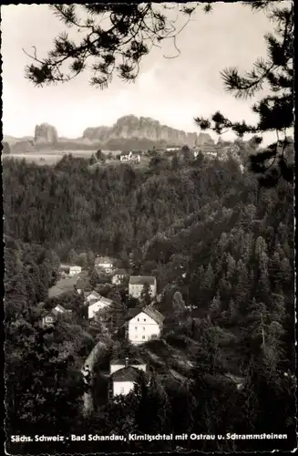 Ak Ostrau Bad Schandau in Sachsen, Schrammsteine, Kirnitzschtal, Panorama