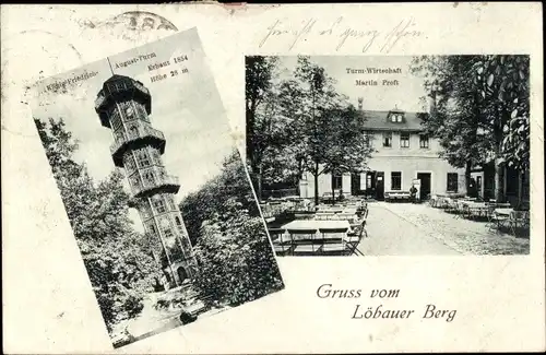 Ak Löbau in Sachsen, Löbauer Berg, König Friedrich August Turm, Turmwirtschaft