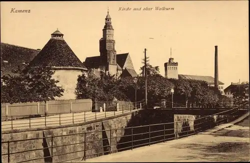 Ak Kamenz in Sachsen, Kirche, Alter Wallturm