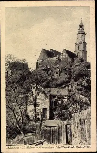 Ak Kamenz in Sachsen, Blick von Herrental zur Hauptkirche