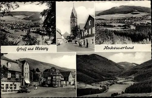 Ak Olsberg im Sauerland, Kirche, Panorama, Ortsansicht