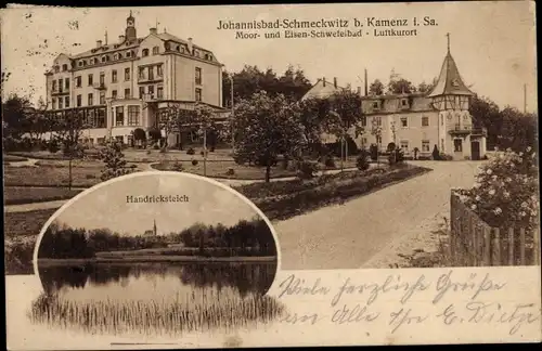 Ak Johannisbad Schmeckwitz Oberlausitz, Moor- und Eisen-Schwefelbad, Hendricksteich