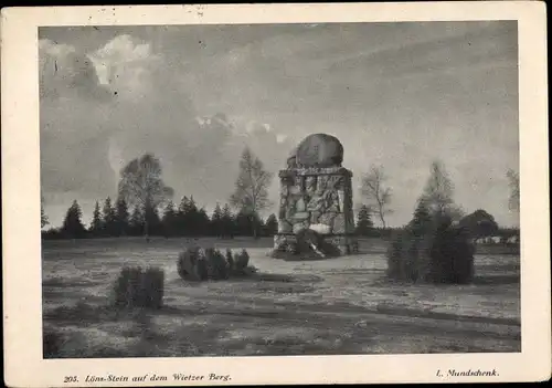 Künstler Ak Hermannsburg Südheide in der Lüneburger Heide, Löns-Stein auf dem Wietzer Berg