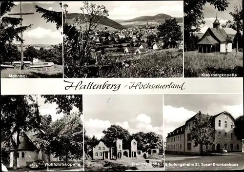 Ak Hallenberg im Sauerland, Mahnmal, Kreuzbergkapelle, Wallfahrtskapelle, Freilichtbühne