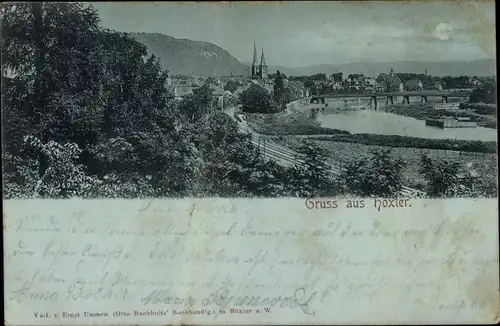 Mondschein Ak Höxter an der Weser, Blick zum Ort