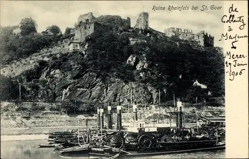 Ak St. Goar am Rhein, Burg Rheinfels, Dampfschiffe