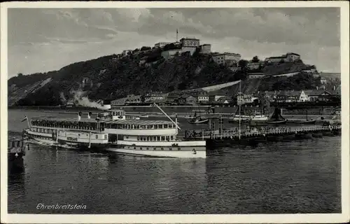 Ak Ehrenbreitstein Koblenz am Rhein, Festung, Dampfer Vaterland, Schiffsbrücke