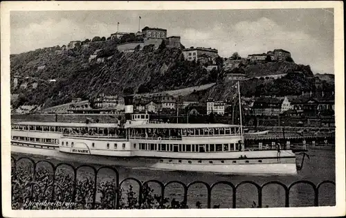 Ak Koblenz am Rhein, Ehrenbreitstein mit Dampfer Bismarck