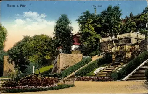 Ak Riesa an der Elbe Sachsen, Stadtpark