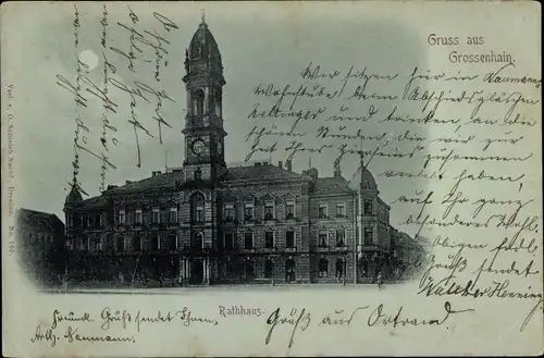 Mondschein Ak Großenhain Sachsen, Rathaus