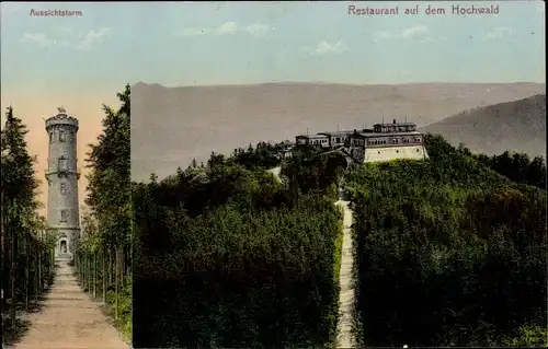 Ak Oybin in der Oberlausitz Sachsen, Bergrestaurant auf dem Hochwald, Aussichtsturm