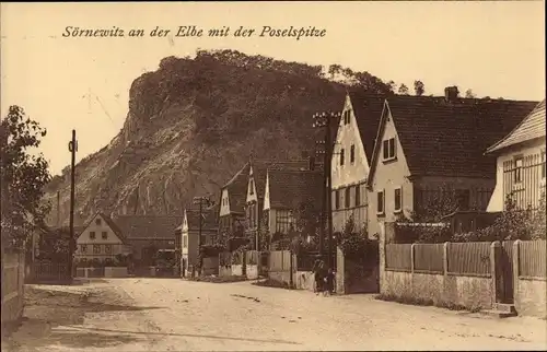 Ak Sörnewitz an der Elbe Coswig Sachsen, Straßenpartie, Poselspitze