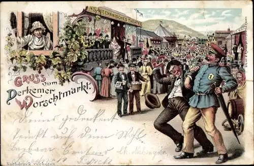 Litho Bad Dürkheim in der Pfalz, Derkemer Worschtmarkt, Mechanisches Theater, Betrunkener