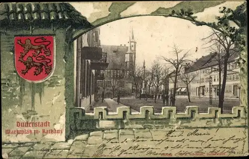 Präge Wappen Passepartout Ak Duderstadt im Eichsfeld, Marktplatz, Rathaus