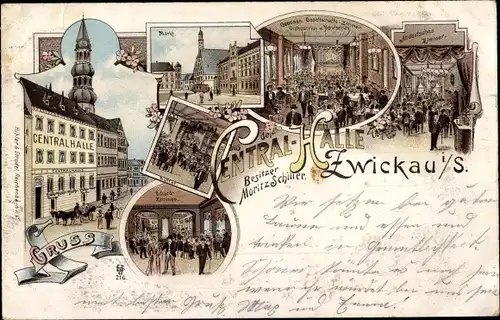 Litho Zwickau in Sachsen, Etablissement Centralhalle, Markt