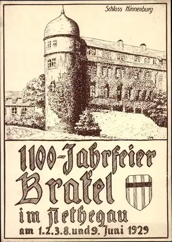 Künstler Ak Brakel im Nethegau Westfalen, 1100 Jahrfeier 1929, Schloss Hinnenburg