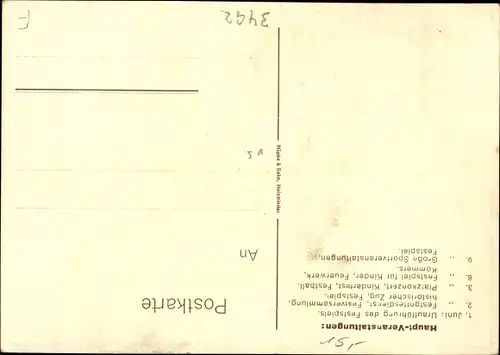 Künstler Ak Brakel im Nethegau Westfalen, 1100 Jahrfeier 1929, Schloss Hinnenburg