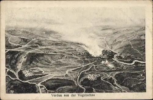 Ak Verdun Meuse, Vogelschau, Schlachtgebiet 1. WK