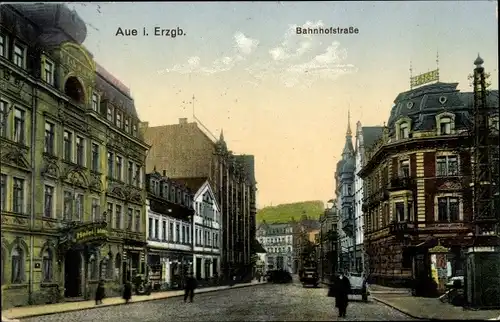 Ak Aue im Erzgebirge Sachsen, Bahnhofstraße, Hotel