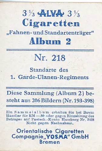 Sammelbild Fahnen und Standartenträger Album 2 Nr. 218 Standarte des 1. Garde-Ulanen-Regiments