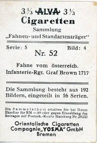 Sammelbild Fahnen und Standartenträger Nr. 52 Fahne vom österr. Inf.-Reg. Graf Brown 1717