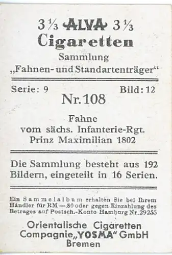 Sammelbild Fahnen- und Standartenträger Nr. 108 Fahne vom sächs. Inf.-Rgt. Prinz Maximilian 1802