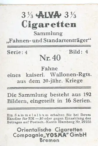 Sammelbild Fahnen- und Standartenträger Nr. 40 Fahne eine kaiserl. Wallonen-Rgt. aus 30-jähr. Kriege