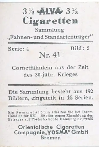 Sammelbild Fahnen- und Standartenträger Nr. 41 Cornetfähnlein aus der Zeit d. 30-jähr. Krieges