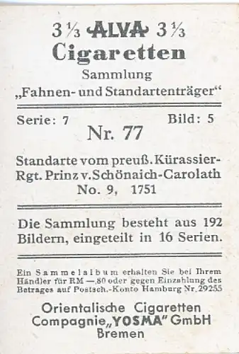 Sammelbild Fahnen- u. Standartenträger 77 preuß. Kürassier-Rgt. Prinz v. Schöneich-Carolath No9 1751