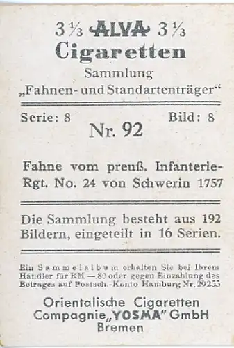 Sammelbild Fahnen- und Standartenträger Nr. 92 Fahne v. preuß. Inf.-Rgt. Nr. 24 von Schwerin 1757