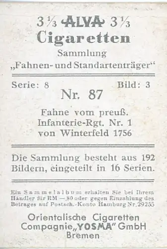 Sammelbild Fahnen- und Standartenträger Nr. 87 Fahne vom preuß. Inf.-Rgt. Nr. 1 von Winterfeld 1756