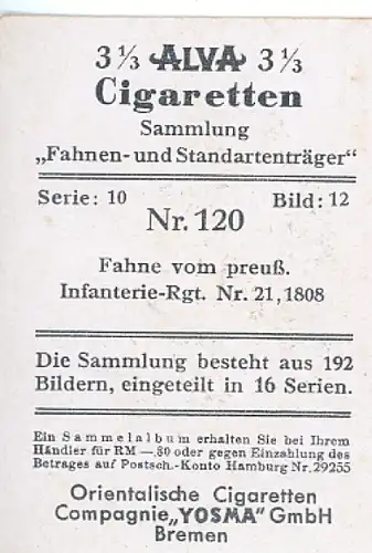 Sammelbild Fahnen- und Standartenträger Nr. 120 Fahne vom preuß. Infanterie-Rgt. Nr. 21 1808