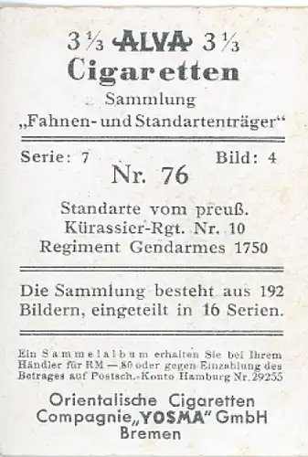 Sammelbild Fahnen- und Standartenträger Nr. 76 preuß. Kürassier-Rgt. Nr. 10 Regiment Gendarmes 1750