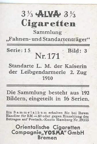 Sammelbild Fahnen- und Standartenträger Nr. 171 Standarte L. M. d. Kaiserin d. Leibgendarmerie 1910