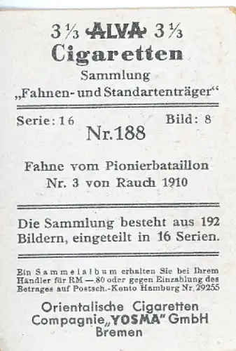 Sammelbild Fahnen- und Standartenträger, Serie 16 Bild 8 Nr. 188, Pionierbatl. Nr. 3 von Rauch, 1910