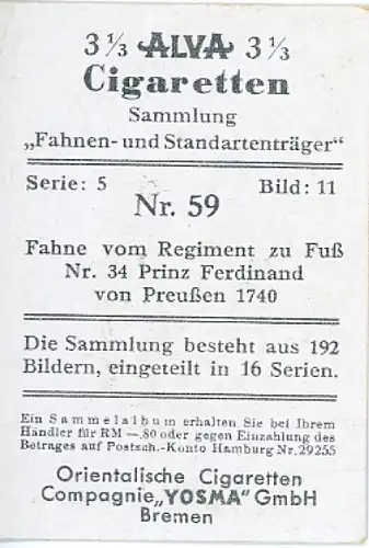 Sammelbild Fahnen- und Standartenträger Nr. 59 Rgt. zu Fuß Nr. 34 Prinz Ferdinand von Preußen 1740