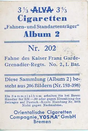 Sammelbild Fahnen- und Standartenträger Nr. 202, Kaiser Franz Garde Gren. Rgt. No. 2, I. Batl.