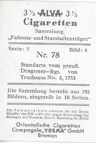 Sammelbild Fahnen- und Standartenträger Nr. 78 Standarte preuß. Dragoner-Rgt. v. Truchsess No.3 1753