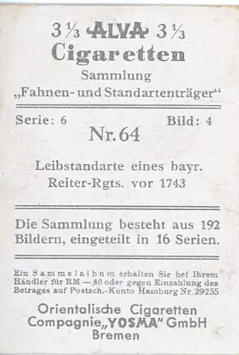 Sammelbild Fahnen- und Standartenträger Nr. 64 Leibstandarte eines bayr. Reiter-Rgts. vor 1743